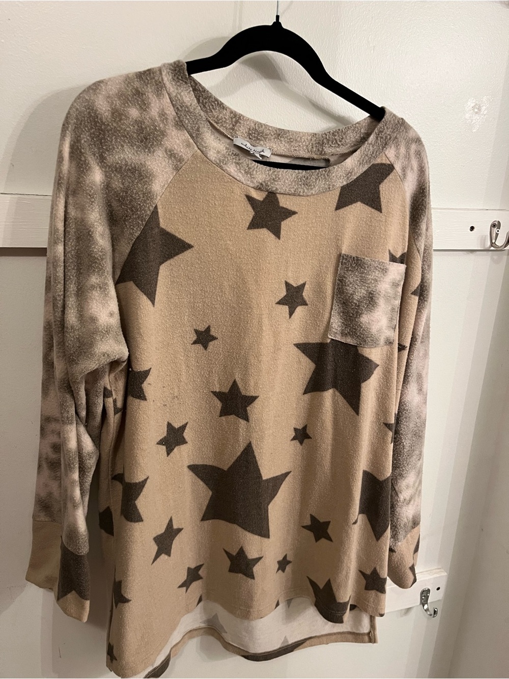 white birch Taupe & Charcoal Star Pocket Long Sleeve Top